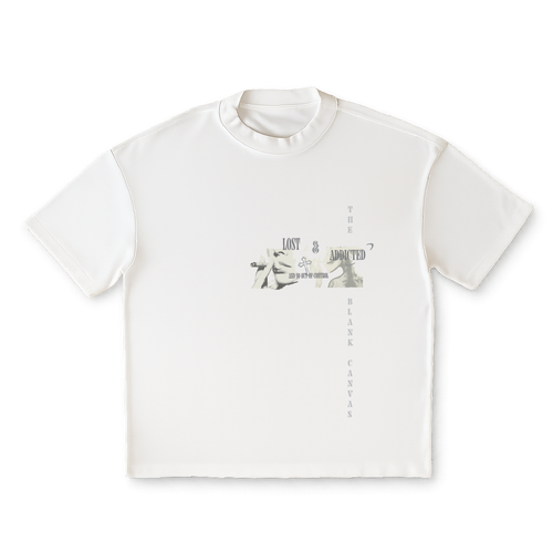 White t-shirt with graphic design on a clear  background
