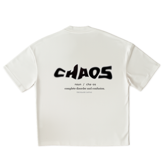 White t-shirt with black text on a clear background
